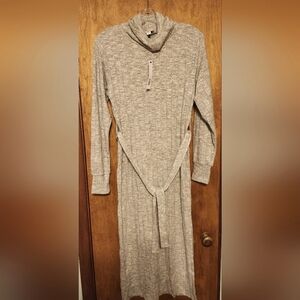 Topshop Gray Ribbed Roll Neck Long Sleeve Midi Dress Size 8